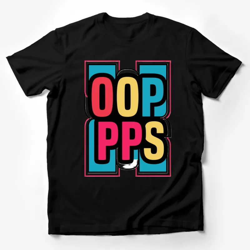 Colorful OOPS Pop Art Style T-Shirt, Bold Graphic Tee, Unisex Fashion Casual Wear Male T-Shirt