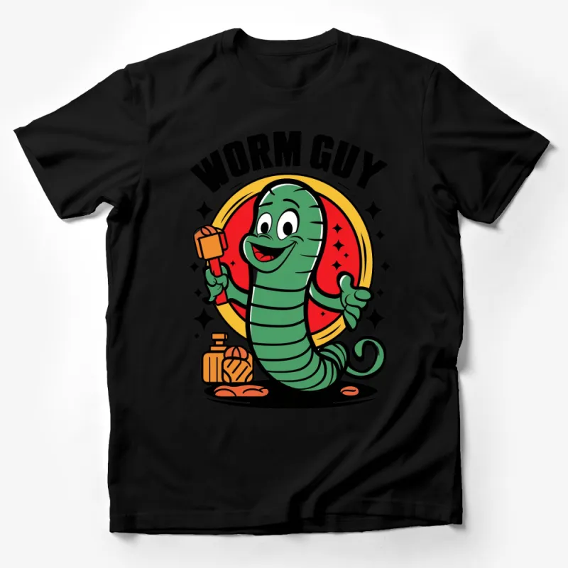 Funny Cartoon Worm Guy T-Shirt, Cute Worm with Hammer, Graphic Tee for Kids and Adults, Unique Gift Idea Male T-Shirt