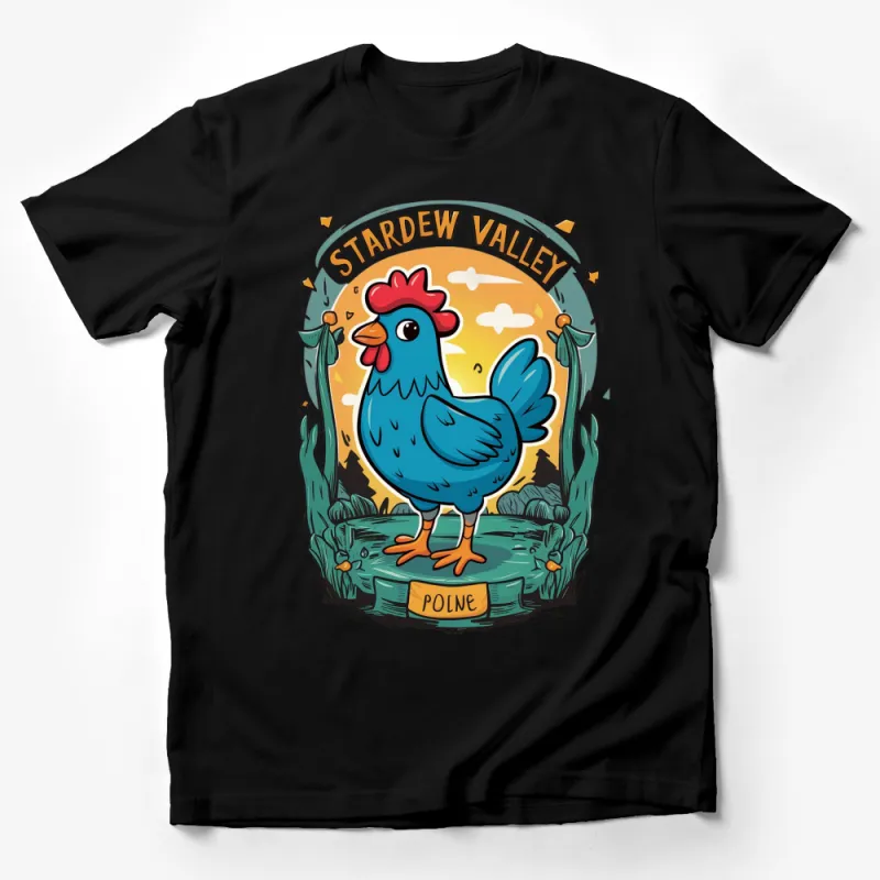 Stardew Valley Inspired Poline Chicken T-Shirt, Farm Game Art Tee, Colorful Animal Graphic Design Top Male T-Shirt