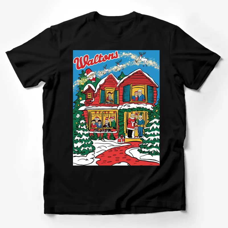 Vintage Walton's Christmas House Scene T-Shirt, Holiday Family Reunion Apparel, Festive Winter Tee Male T-Shirt