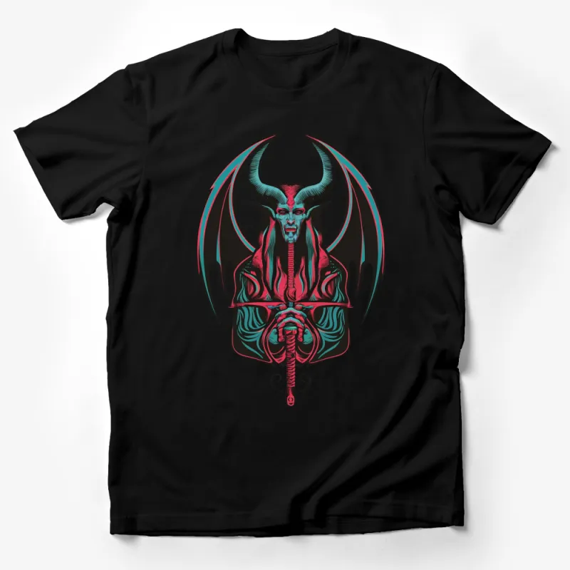 Gothic Demon T-Shirt, Dark Fantasy Devil Graphic Tee, Red and Turquoise Evil Spirit, Unisex Heavy Cotton Shirt Male T-Shirt