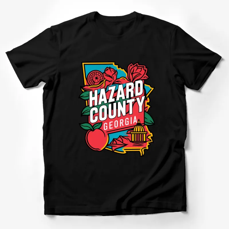 Hazard County Georgia Retro T-Shirt, Peach State Colorful Graphic Tee, Bold Southern Style Unisex T-Shirt Male T-Shirt