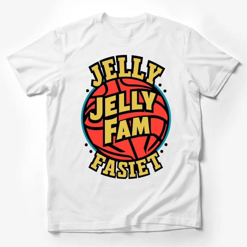 Jelly Fam Basketball Bold Graphic T-Shirt, Trendy Sports Fan Apparel, Vibrant Red and Black Male T-Shirt