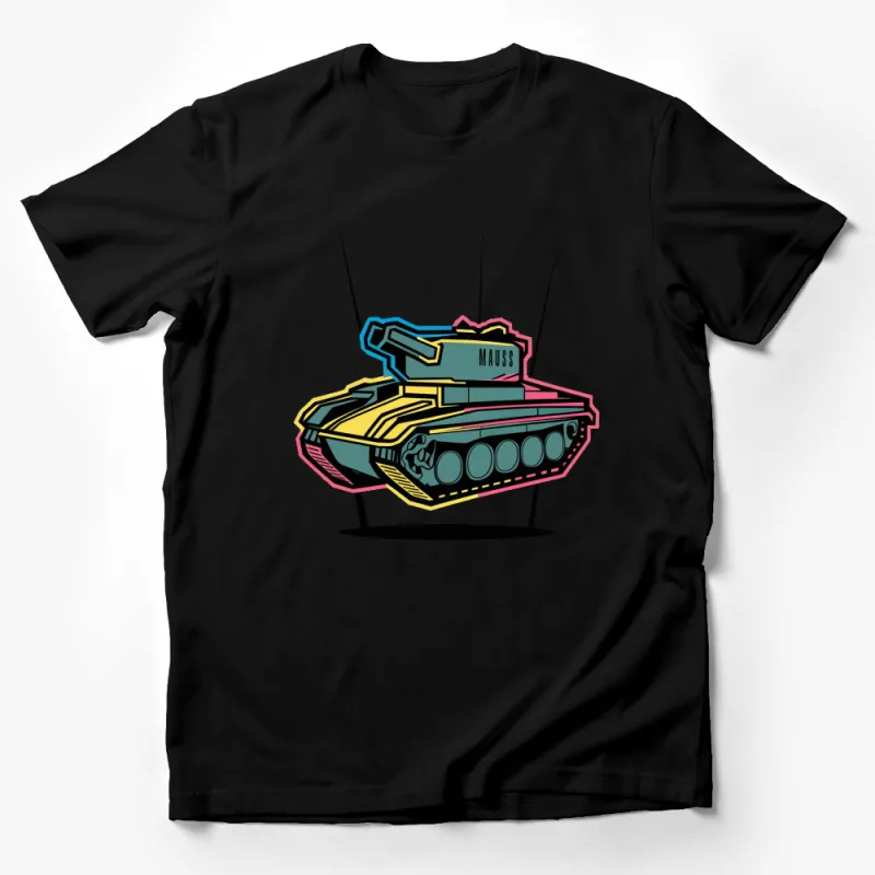 Colorful Retro Tank Graphic T-Shirt, Vintage Military Design Tee, Unisex Casual Comfortable Top Male T-Shirt