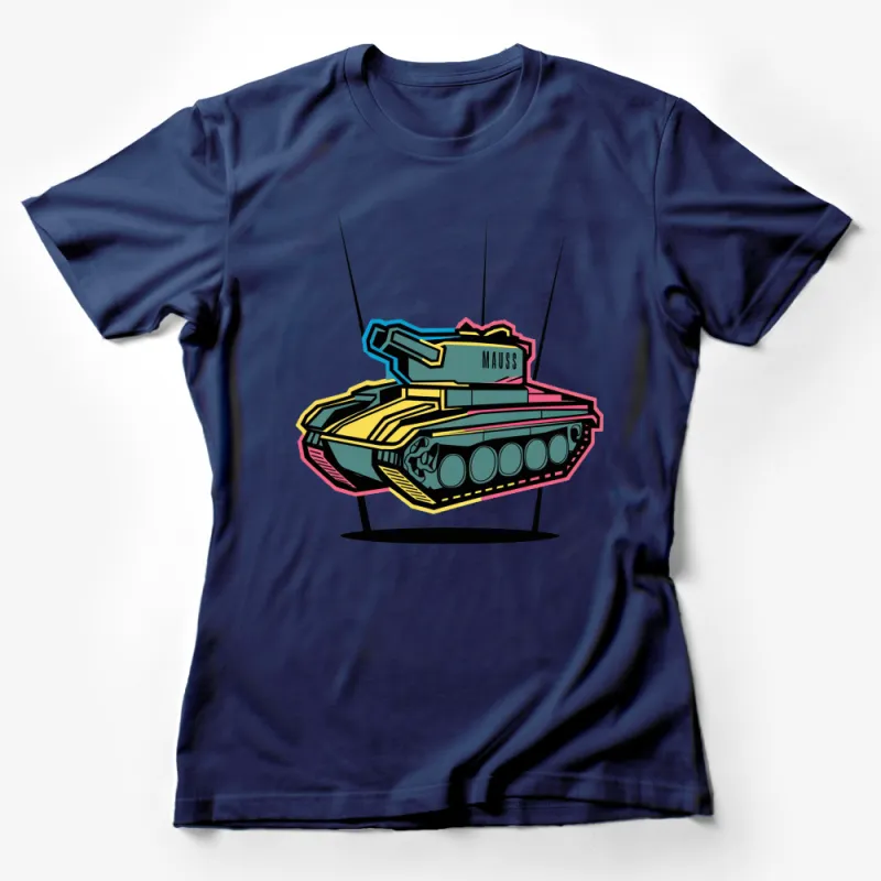 Colorful Retro Tank Graphic T-Shirt, Vintage Military Design Tee, Unisex Casual Comfortable Top Female T-Shirt