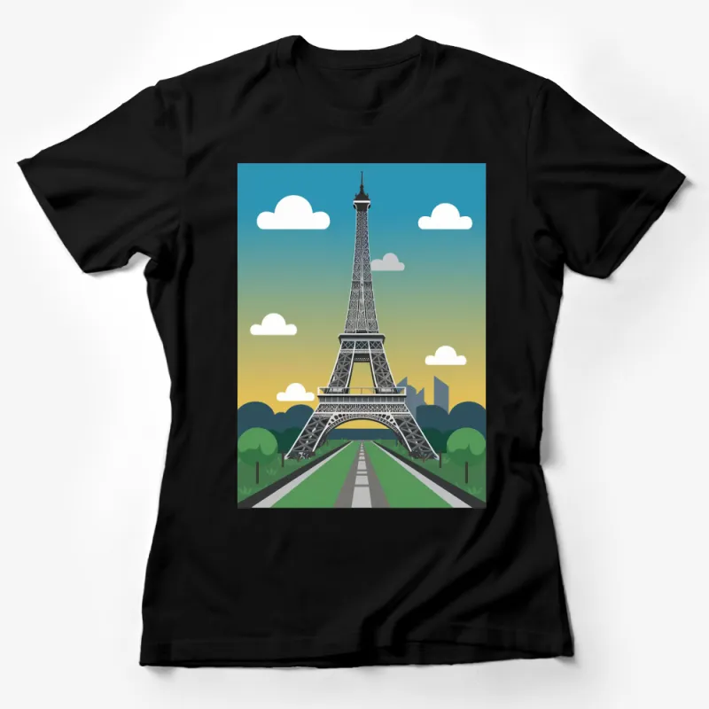 Paris Eiffel Tower Graphic T-Shirt, Colorful Skyline, Vintage Travel Tee, Urban Unisex Top, French Landmark Shirt Female T-Shirt