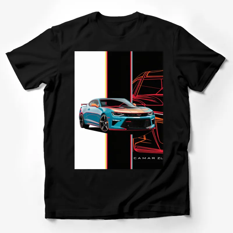 Colorful Camaro ZL1 Sports Car Graphic T-Shirt, Men's Fashion, Casual Car Enthusiast Apparel Male T-Shirt