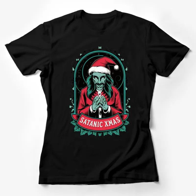 Satanic Xmas T-Shirt, Devil Santa Claus Graphic Tee, Dark Holiday Apparel, Goth Christmas Gift Female T-Shirt