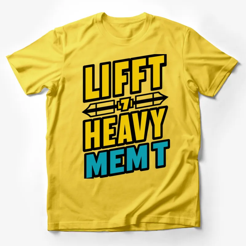 Lift Heavy Men's Workout T-Shirt, Bold Graphic Fitness Tee, Gym Motivation Apparel, Yellow and Black Male T-Shirt