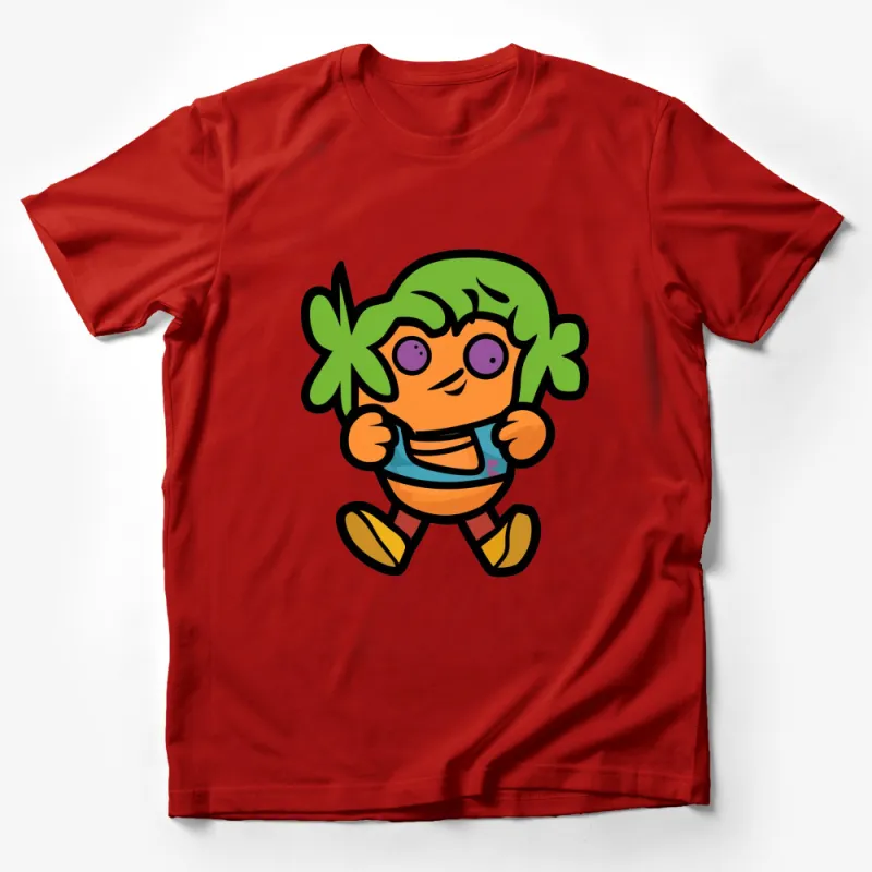 Cartoon Character Green Hair Cute Design T-Shirt, Unisex Graphic Tee for Casual Wear Male T-Shirt