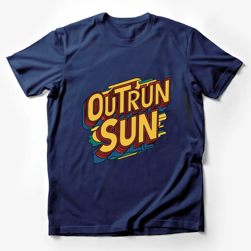 Retro Outrun Sun Graphic Tee, Colorful Vintage Inspired T-Shirt, Unique Bold Typography Tee Shirt Male T-Shirt