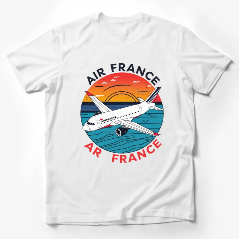 Air France Vintage Style Airplane T-Shirt, Retro Airline Travel Tee, Sunset Graphic, Unisex Male T-Shirt