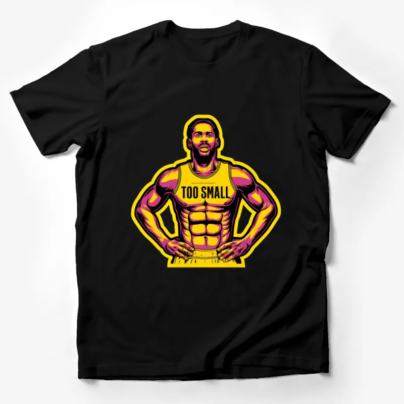 Men's Athletic T-Shirt Too Small Graphic, Yellow Muscle Man Workout Tee, Gym Shirt, Bold Statement Shirt Male T-Shirt