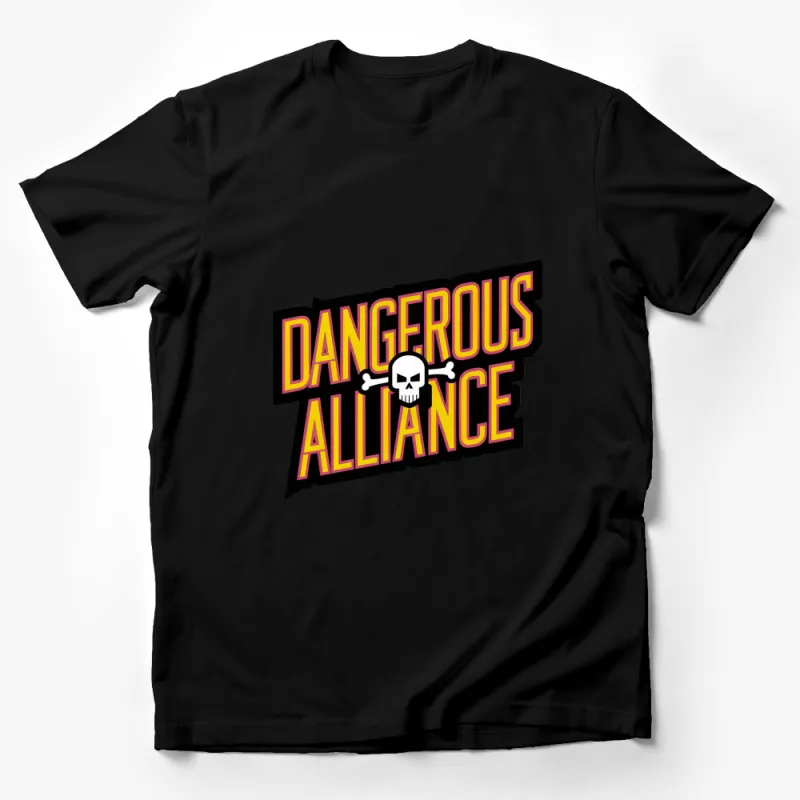 Dangerous Alliance Skull and Bones Graphic T-Shirt, Bold Yellow and Black Tee, Unique Statement Shirt for Men and Women Male T-Shirt