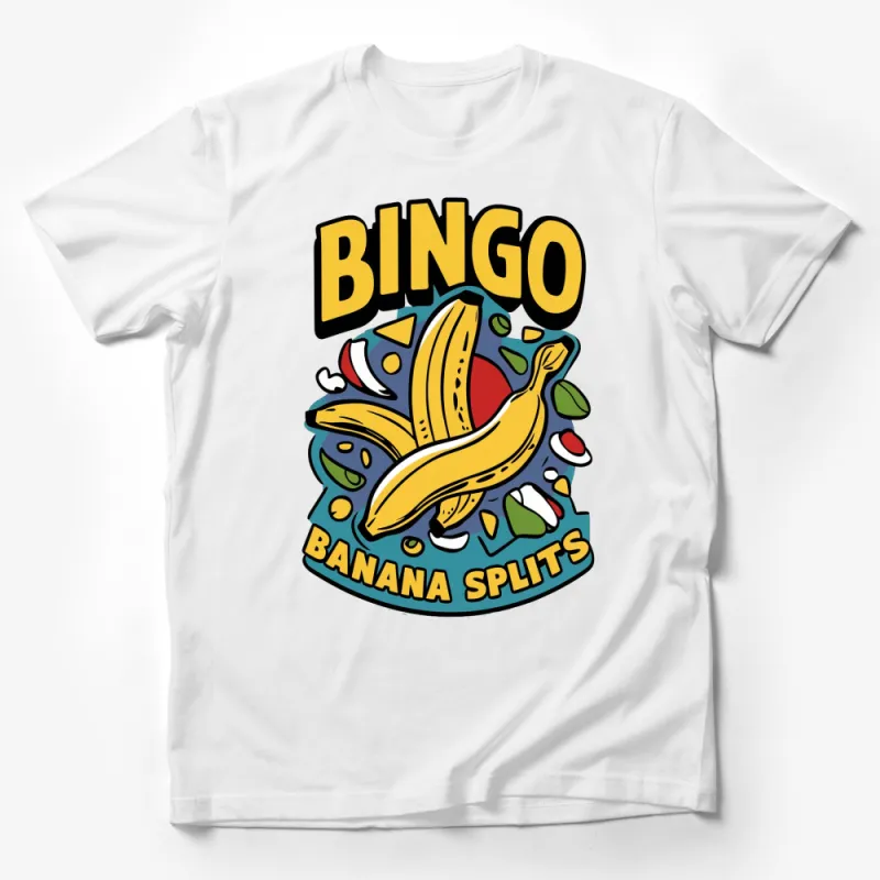 Retro Bingo Banana Splits Graphic T-Shirt, Vintage Style Colorful Tee, Unique Pop Culture Casual Shirt Male T-Shirt