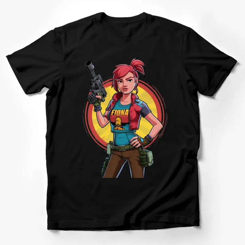 Fiona with Rocket Launcher Cartoon Graphic T-Shirt, Red Hair, Adventure Tee Male T-Shirt