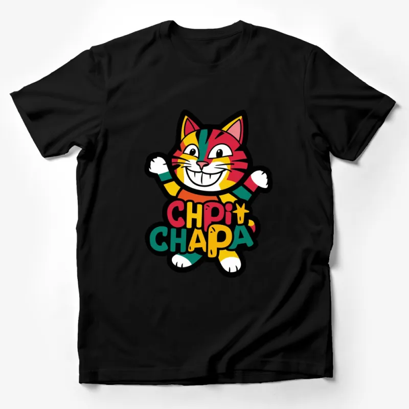 Colorful Cat T-Shirt, Chipi and Chapa Graphic Tee, Cute Feline Cartoon Shirt, Artistic Cat Lover Gift Male T-Shirt