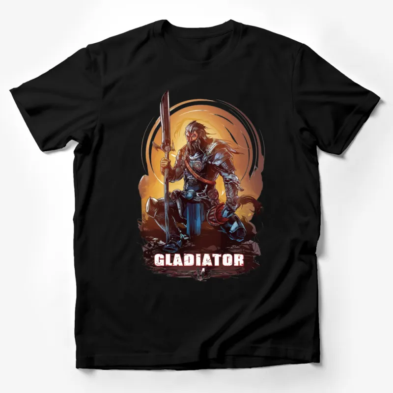 Epic Gladiator Warrior T-Shirt, Fantasy Battle Hero with Sword, Unique Graphic Tee, Men's and Women's Sizes Available Male T-Shirt