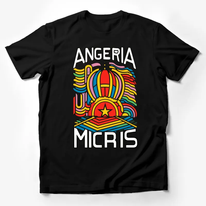 Colorful Abstract Angeria Lettering Graphic T-Shirt, Artistic Bold Print Tee, Unisex Fashion Male T-Shirt