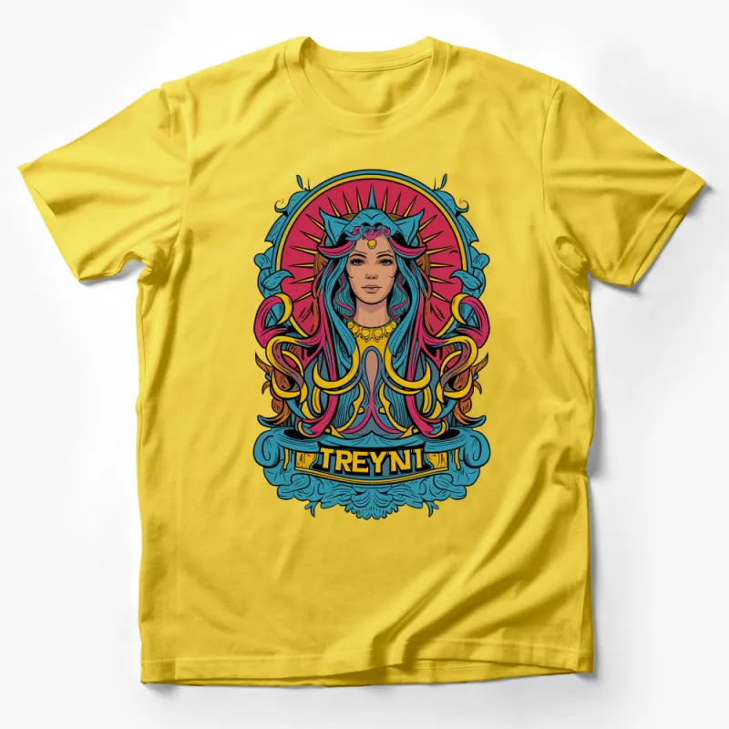 Colorful Art Nouveau Woman Graphic T-Shirt, Vibrant Bohemian Style, Unique Fashionable Casual Wear Male T-Shirt