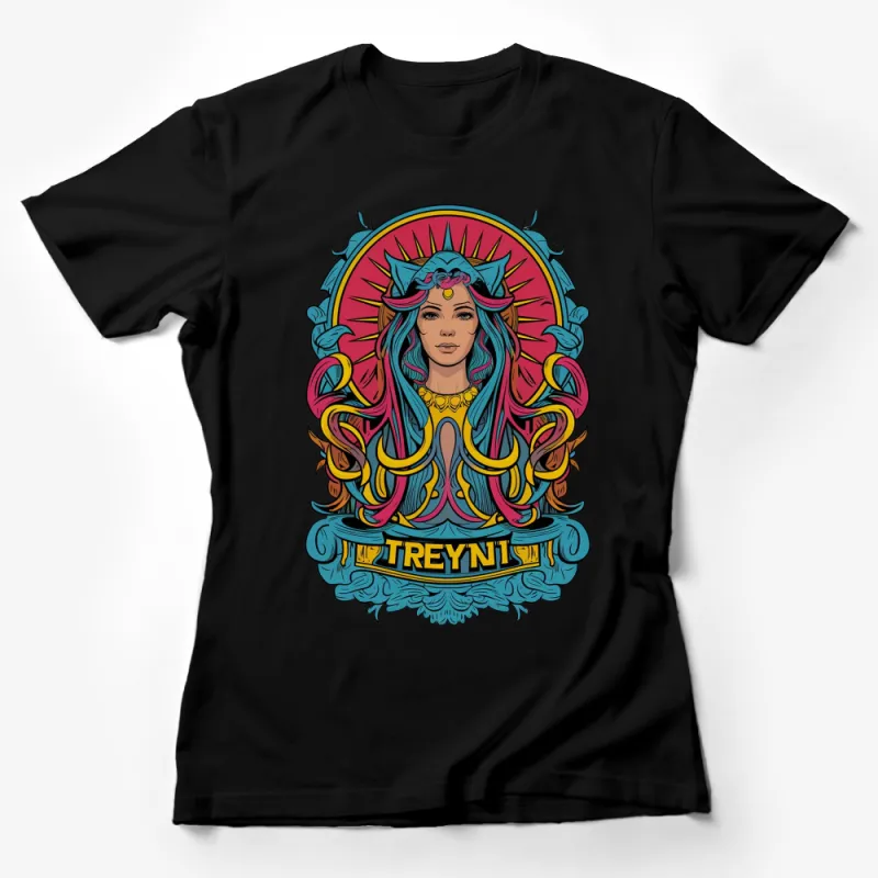 Colorful Art Nouveau Woman Graphic T-Shirt, Vibrant Bohemian Style, Unique Fashionable Casual Wear Female T-Shirt