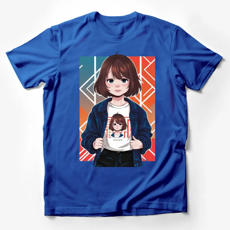 Anime Style Graphic T-Shirt, Modern Female Character Design, Colorful Casual Wear Male T-Shirt