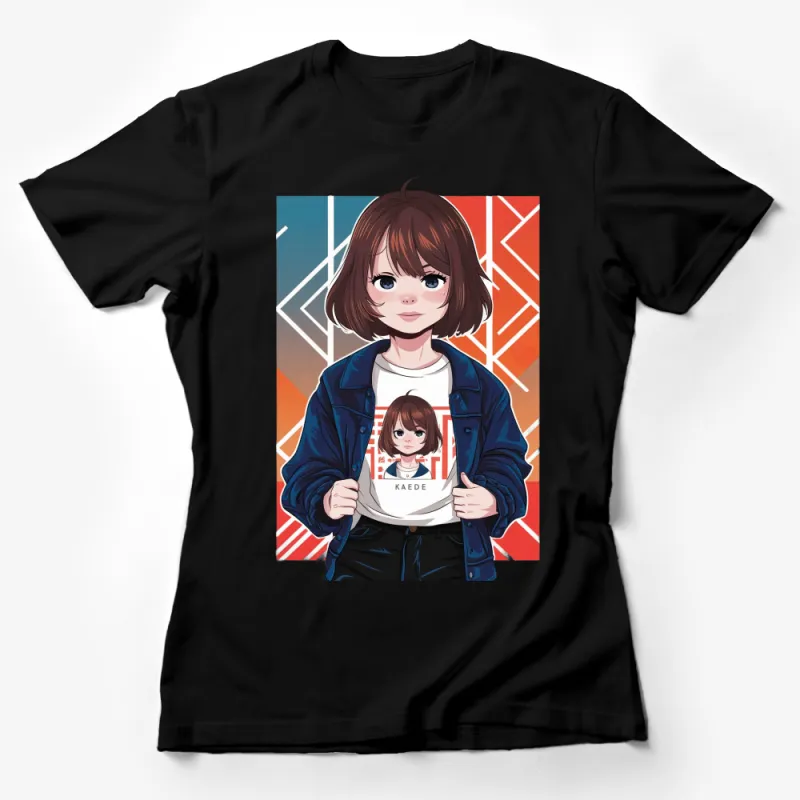 Anime Style Graphic T-Shirt, Modern Female Character Design, Colorful Casual Wear Female T-Shirt