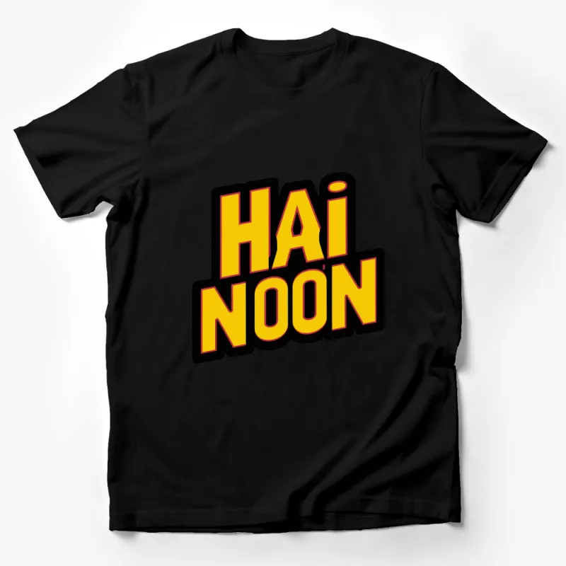 Hai Noon Bold Lettering Yellow and Black T-Shirt, Trendy Graphic Tee, Unique Streetwear Male T-Shirt