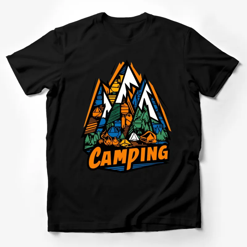 Colorful Outdoor Camping Graphic T-Shirt, Mountain and Forest Design, Unisex Tee Male T-Shirt