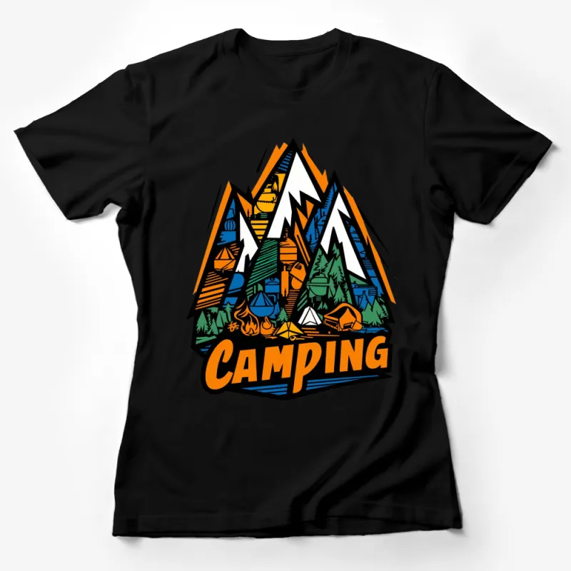 Colorful Outdoor Camping Graphic T-Shirt, Mountain and Forest Design, Unisex Tee Female T-Shirt