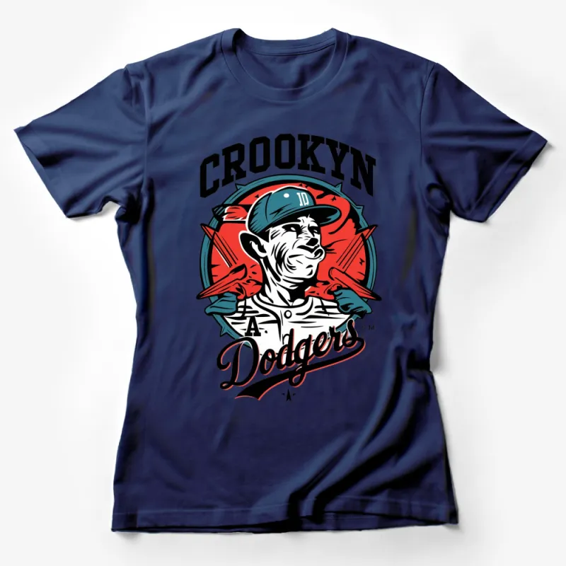 Vintage Crookyn Dodgers Graphic T-Shirt, Retro Baseball Fan Gear, Unique Sports Apparel, Urban Style Streetwear, Casual Tee Female T-Shirt