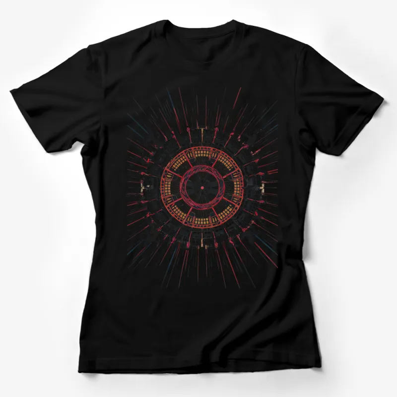 Abstract Art T-Shirt, Geometric Circular Design with Silhouetted Figures, Unique Graphic Tee Female T-Shirt