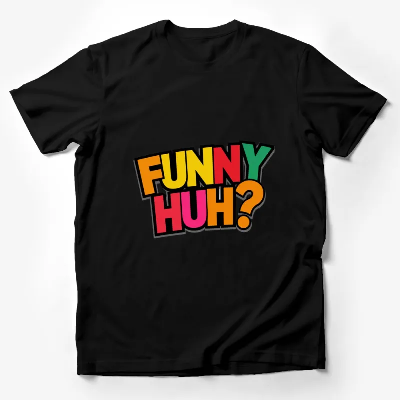 Funny Huh Question Mark Graphic Tee, Colorful Bold Text T-Shirt, Casual Wear Male T-Shirt