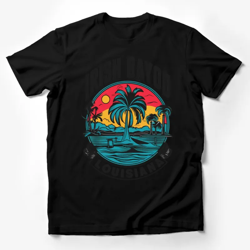 Irish Bayou Louisiana Vintage Style T-Shirt, Retro Palm Tree Sunset Graphic Tee, Unisex Male T-Shirt