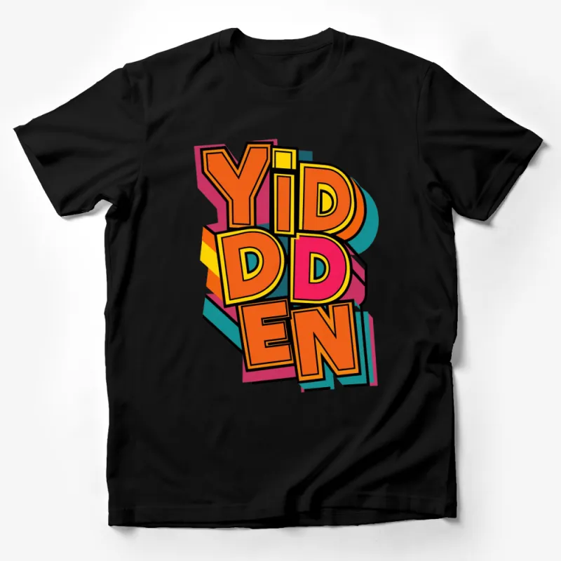 Colorful Yidden Text Graphic T-Shirt, Bold Typography, Street Fashion Style Tee, Modern Urban Casual Wear, Unisex Male T-Shirt