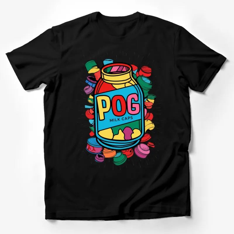 Vintage POG Milk Caps Graphic Tee, Colorful Retro 90s Nostalgia T-Shirt, Unisex Soft Cotton Shirt, Gift for Gamers and Collectors Male T-Shirt