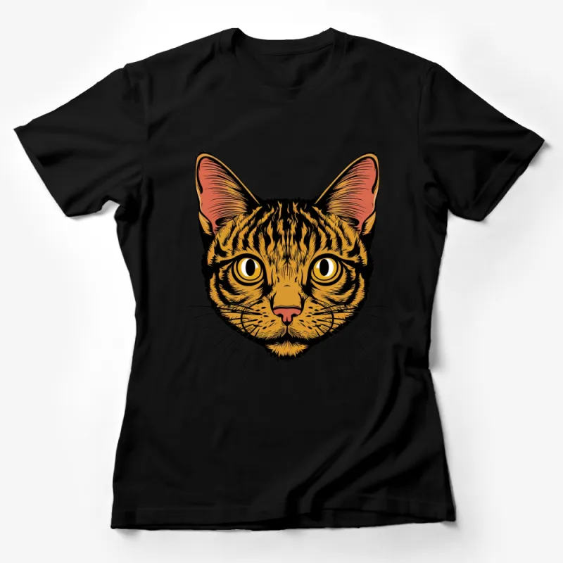 Striking Tabby Cat Face T-Shirt, Bold Feline Graphic, Unisex Adult Cat Lover Tee Female T-Shirt