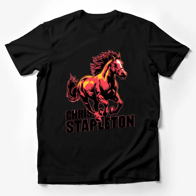 Chris Stapleton Inspired Fiery Horse Graphic T-Shirt, Bold Red and Black Design Male T-Shirt