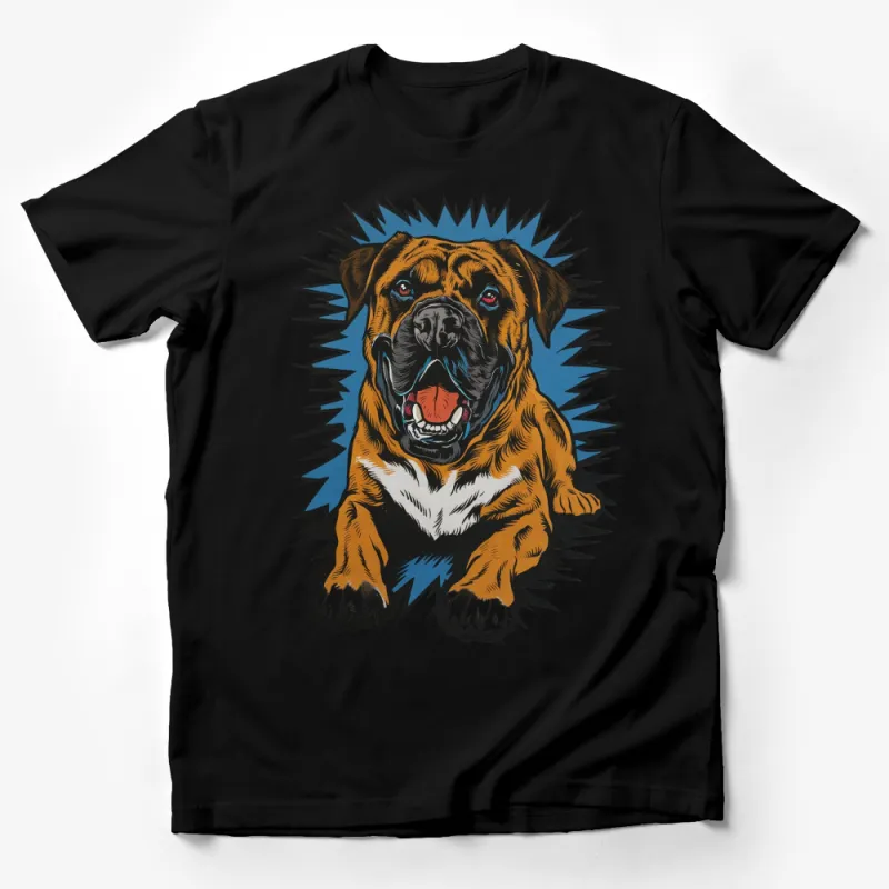 Colorful Boxer Dog T-Shirt, Cute Cartoon Dog Graphic Tee, Pet Lover Gift, Animal Fashion Top, Unisex Adult Clothing Male T-Shirt