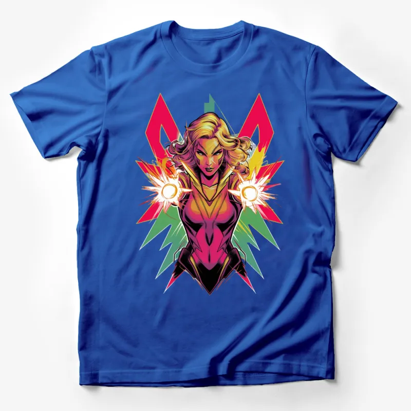 Captain Marvel T-Shirt, Bold Comic Art Print, Superhero Graphic Tee, Vibrant Colors Male T-Shirt