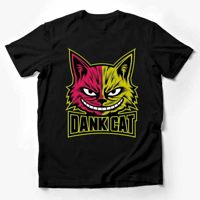 Dank Cat T-Shirt, Bold Graphic Neon Feline Design, Unique Unisex Cat Lover Tee, Eye-Catching Casual Streetwear Male T-Shirt