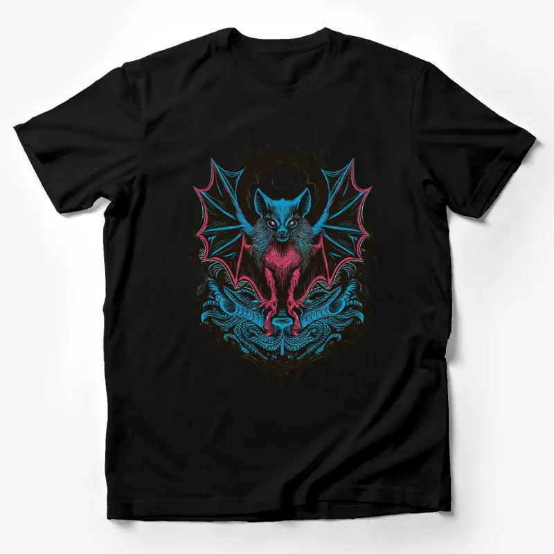 Gothic Bat Cat T-Shirt, Moon and Stars, Mystical Creature Art, Unisex Graphic Tee Male T-Shirt