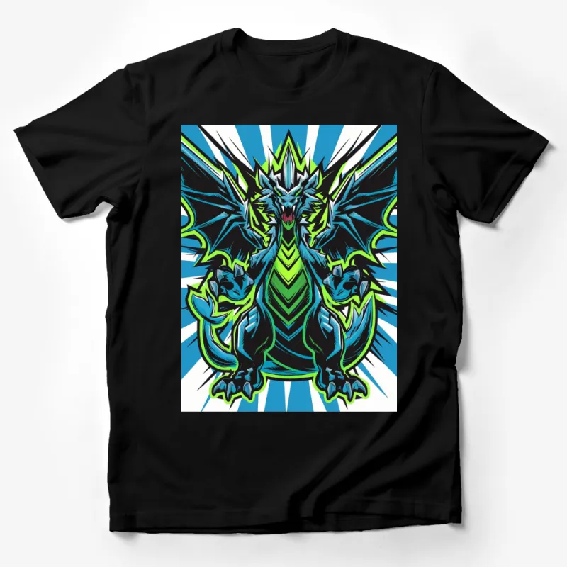 Graphic T-Shirt with Vibrant Blue Dragon Design, Unisex Fantasy Creature Tee, Casual Wear Male T-Shirt