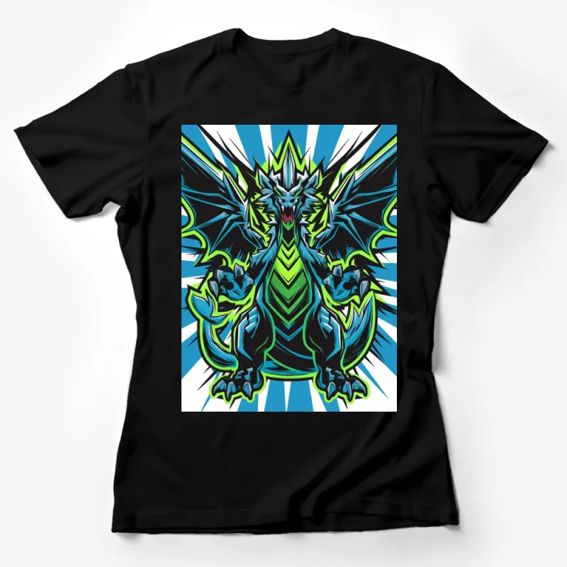 Graphic T-Shirt with Vibrant Blue Dragon Design, Unisex Fantasy Creature Tee, Casual Wear Female T-Shirt