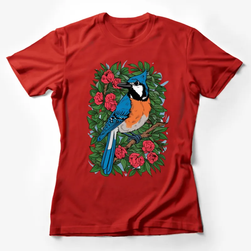 Colorful Bird and Floral Wreath T-Shirt, Vibrant Nature Inspired Graphic Tee, Unisex Cotton Shirt Female T-Shirt