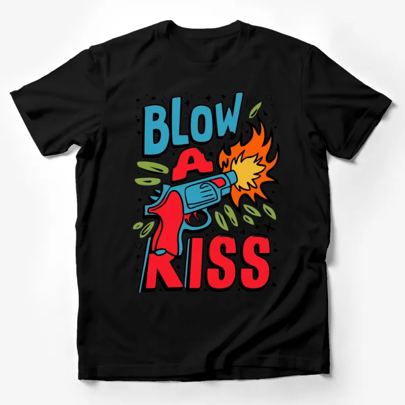 Retro Blow A Kiss Gun Pop Art T-Shirt, Colorful Vintage Comic Style Tee, Unisex Graphic Shirt Male T-Shirt