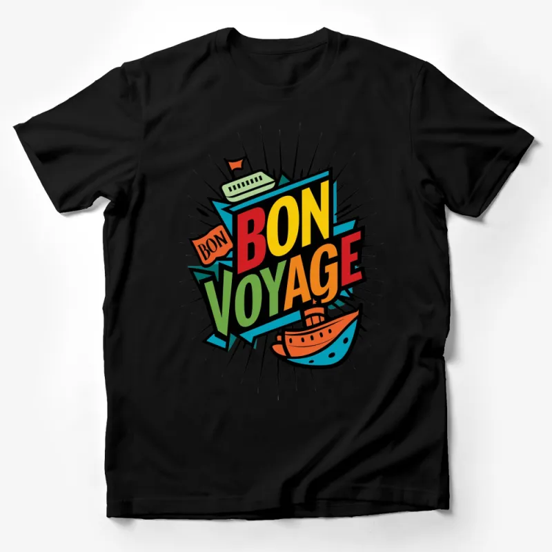 Bon Voyage T-Shirt, Colorful Cruise Ship Graphic Tee, Travel Farewell Party Shirt, Unisex Male T-Shirt