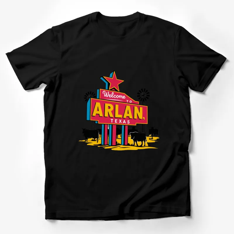 Welcome to Arlan Texas Retro Sign T-Shirt, Vintage Cow and Star Design Tee, Unique Texas Gift Male T-Shirt