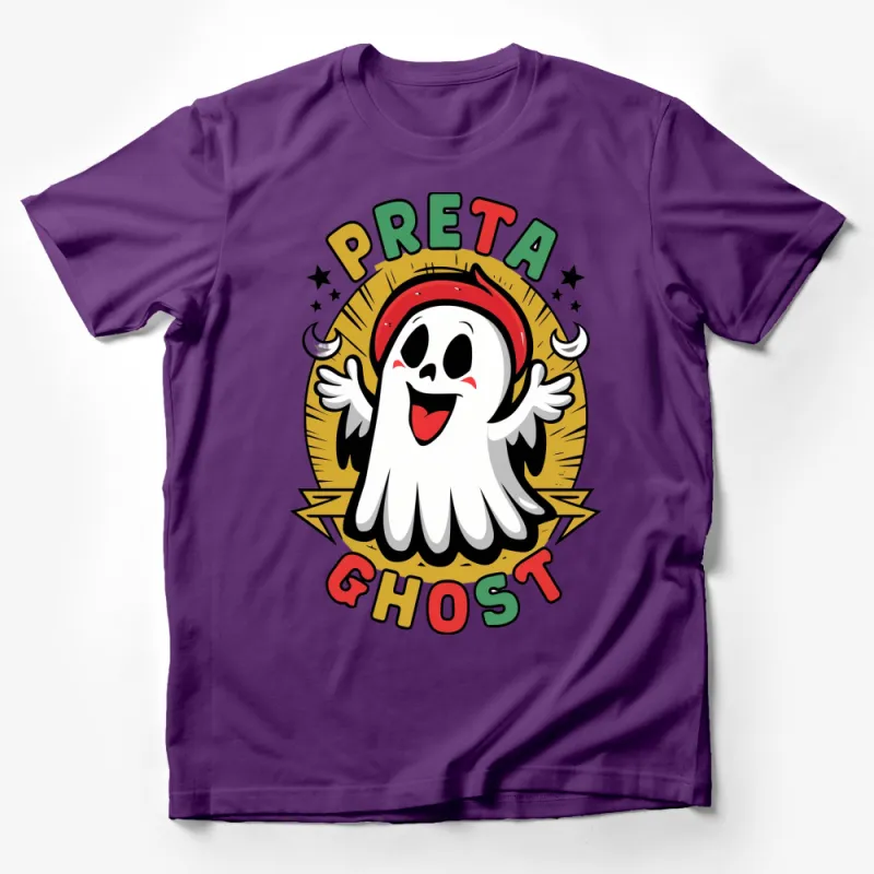 Cute Ghost Graphic T-Shirt, Spooky Fun Preta Ghost with Halos, Casual Unisex Tee Male T-Shirt