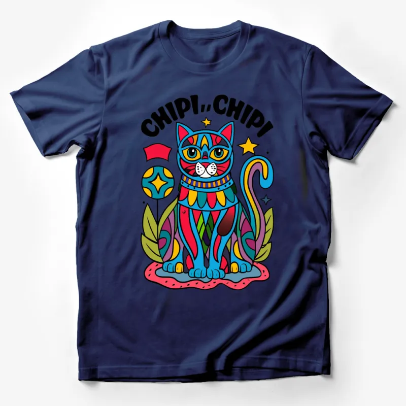 Colorful Cat T-Shirt, Fun Comic Style Cat Lover Shirt, Unique Vibrant Cat Graphic Tee, Gift for Cat Owners Male T-Shirt